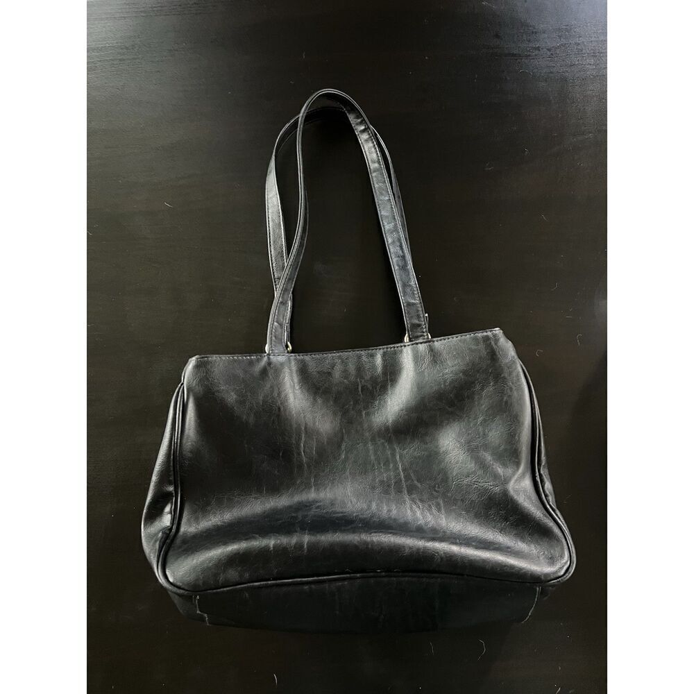 Cole Haan Shoulder Bag L Black Shoulder Straps Gold Hardware Lots Pockets Vtg - Picture 2 of 9